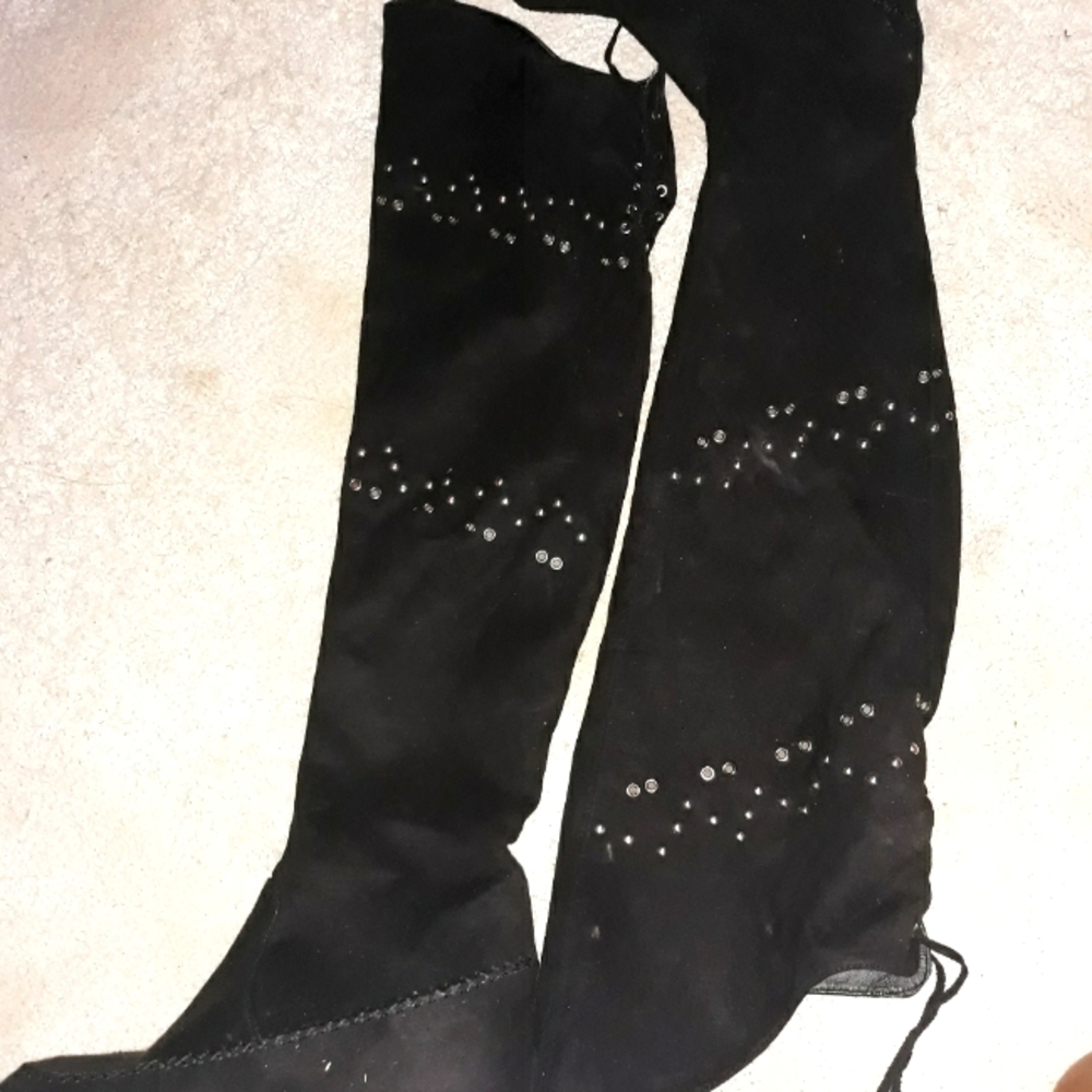 Shoe Show, black wedge over the knee boots